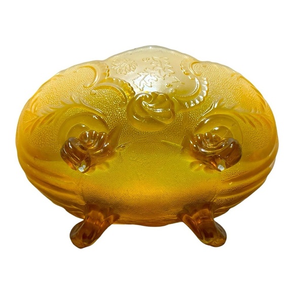 Vintage Jeanette Glass Lombardi Amberlina Footed Glass Fruit Bowl - Picture 4 of 5